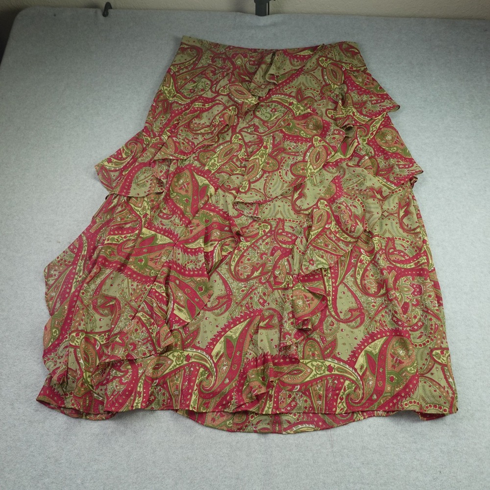 Lauren Ralph Lauren Skirt Womens 14 Pink Paisley Ruffle Tiered Midi Boho